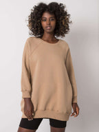 Bawełniana długa bluza bez kaptura oversize w kolorze beżowym - Xara