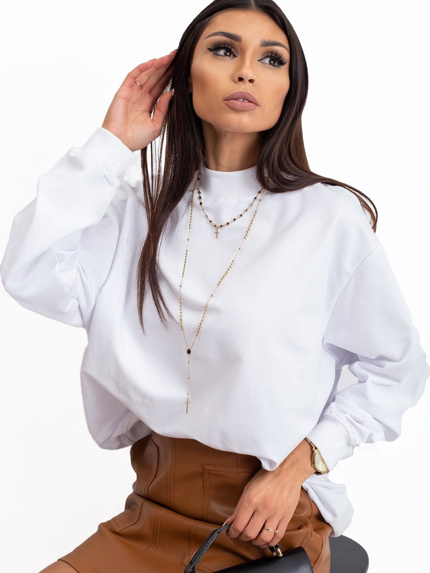 Komfortowa bawełniana bluza basic w kolorze białym - Bianca