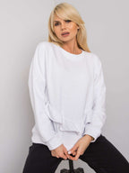 Biała elegancka bluza bez kaptura z ozdobną falbaną - Zora