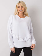 Biała elegancka bluza bez kaptura z ozdobną falbaną - Zora