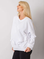 Biała elegancka bluza bez kaptura z ozdobną falbaną - Zora