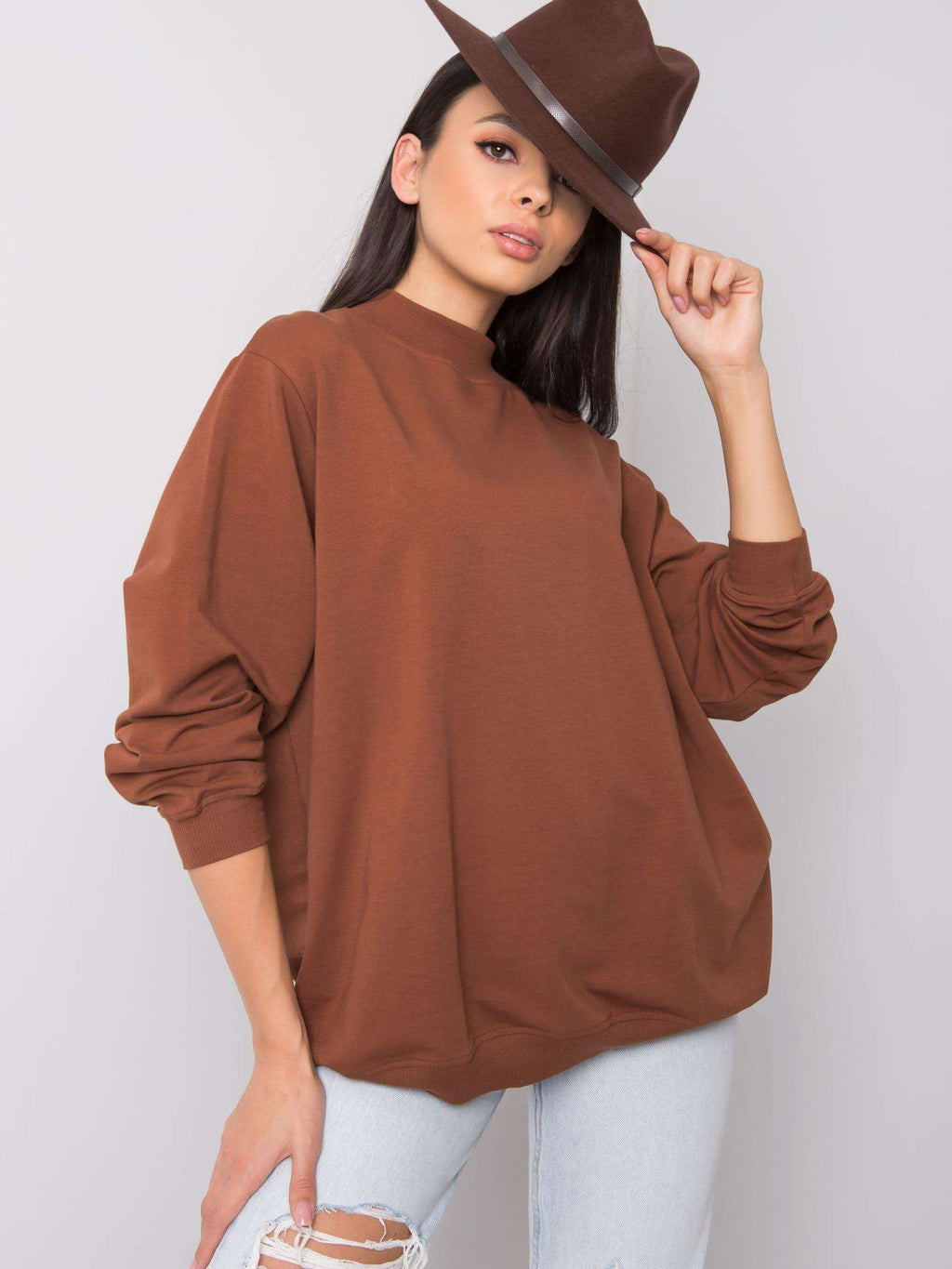 Komfortowa bawełniana bluza basic w kolorze brązowym - Bianca