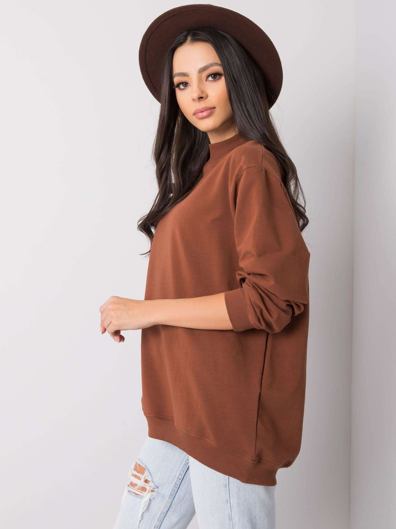 Komfortowa bawełniana bluza basic w kolorze brązowym - Bianca