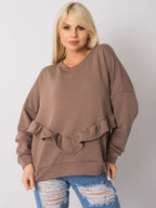 Brązowa elegancka bluza bez kaptura z ozdobną falbaną - Zora