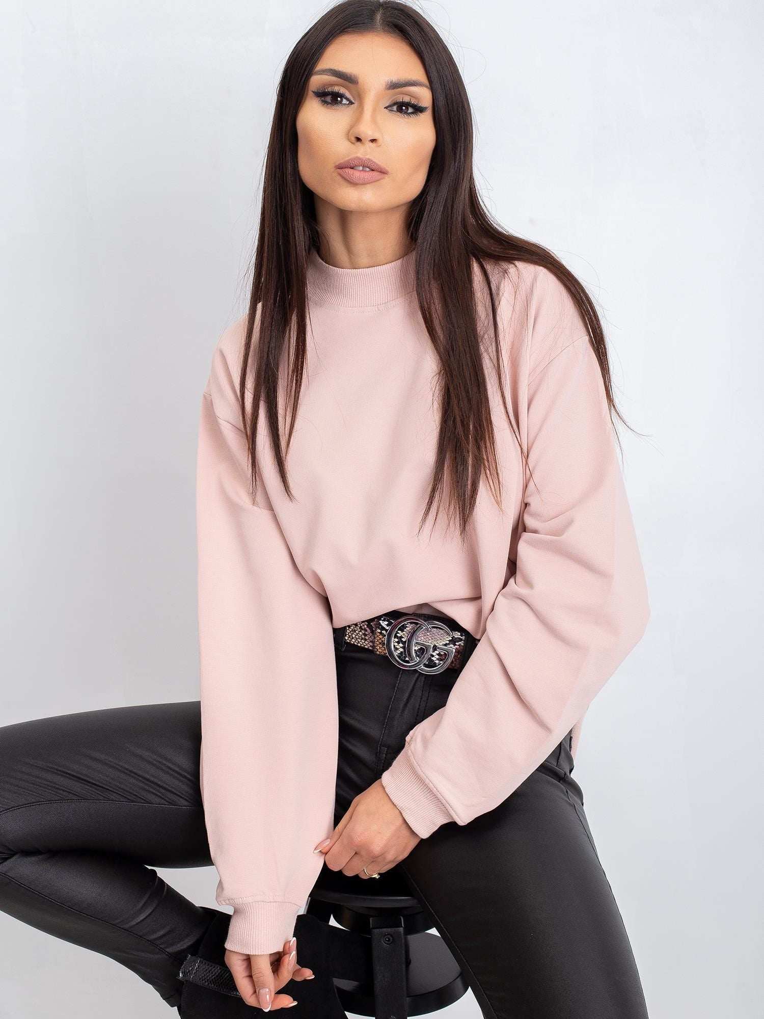 Komfortowa bawełniana bluza basic w kolorze brudnoróżowym - Bianca