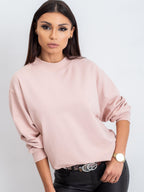 Komfortowa bawełniana bluza basic w kolorze brudnoróżowym - Bianca