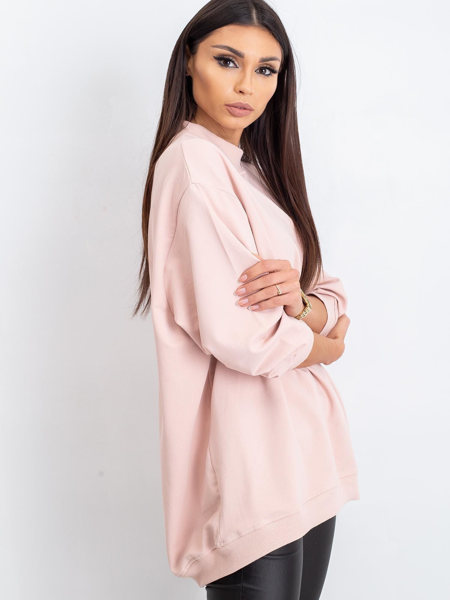 Komfortowa bawełniana bluza basic w kolorze brudnoróżowym - Bianca