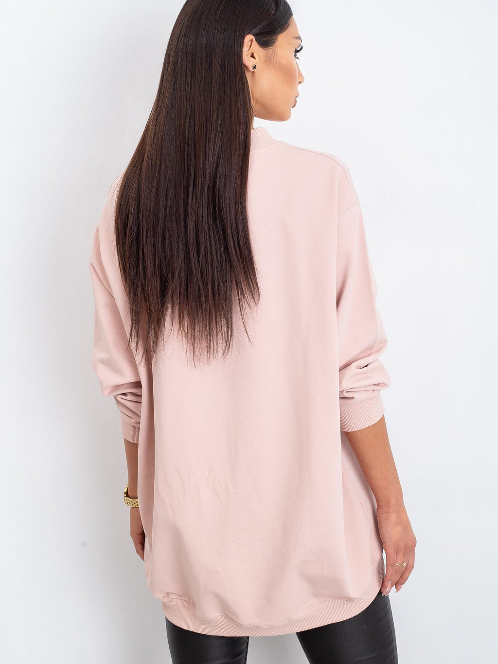Komfortowa bawełniana bluza basic w kolorze brudnoróżowym - Bianca