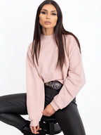 Komfortowa bawełniana bluza basic w kolorze brudnoróżowym - Bianca