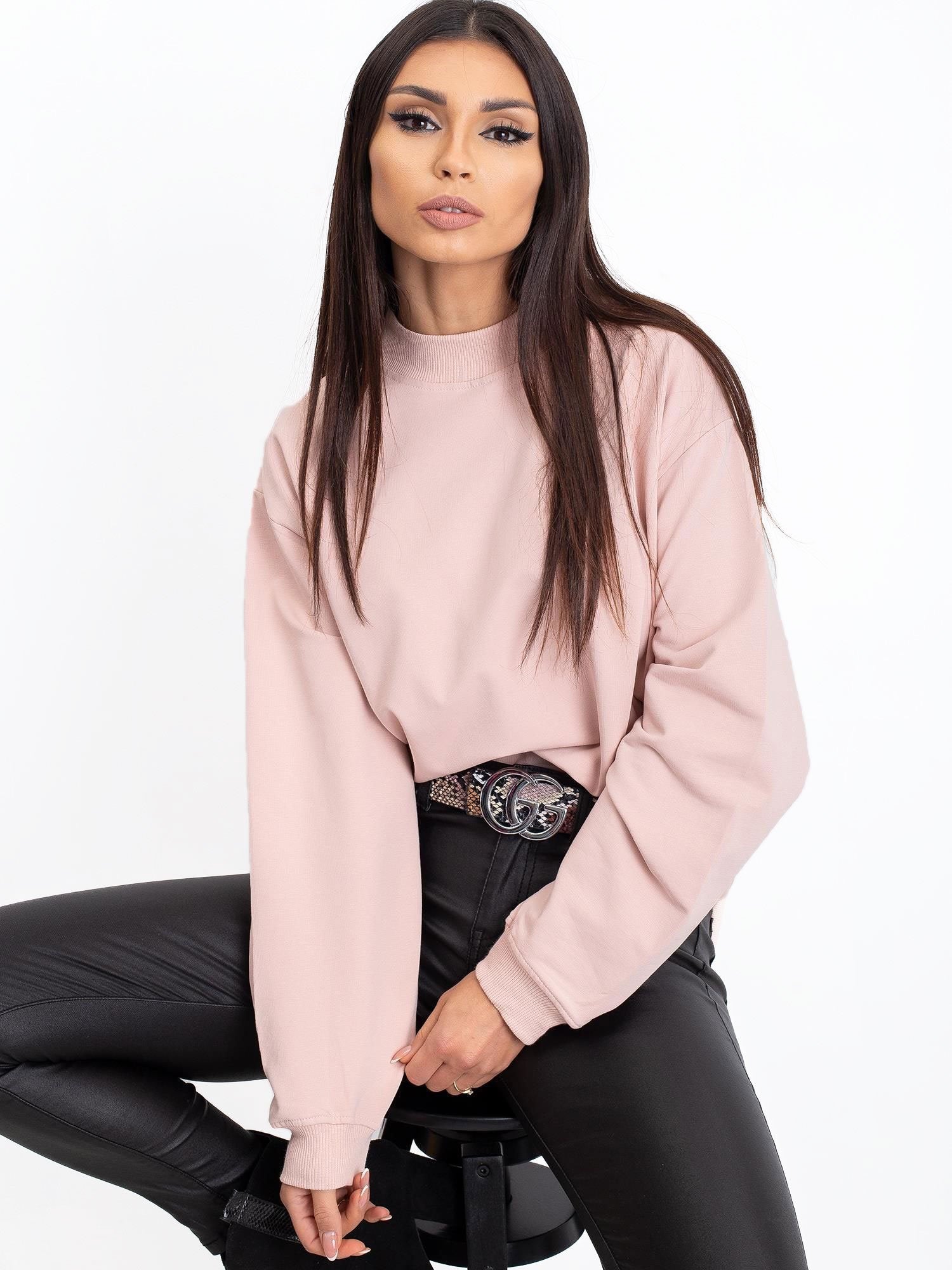 Komfortowa bawełniana bluza basic w kolorze brudnoróżowym - Bianca