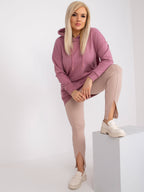 Klasyczna bawełniana bluza plus size z kapturem w kolorze brudnoróżowym - Krue