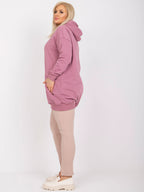 Klasyczna bawełniana bluza plus size z kapturem w kolorze brudnoróżowym - Krue
