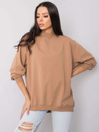 Komfortowa bawełniana bluza basic w kolorze camelowym - Bianca