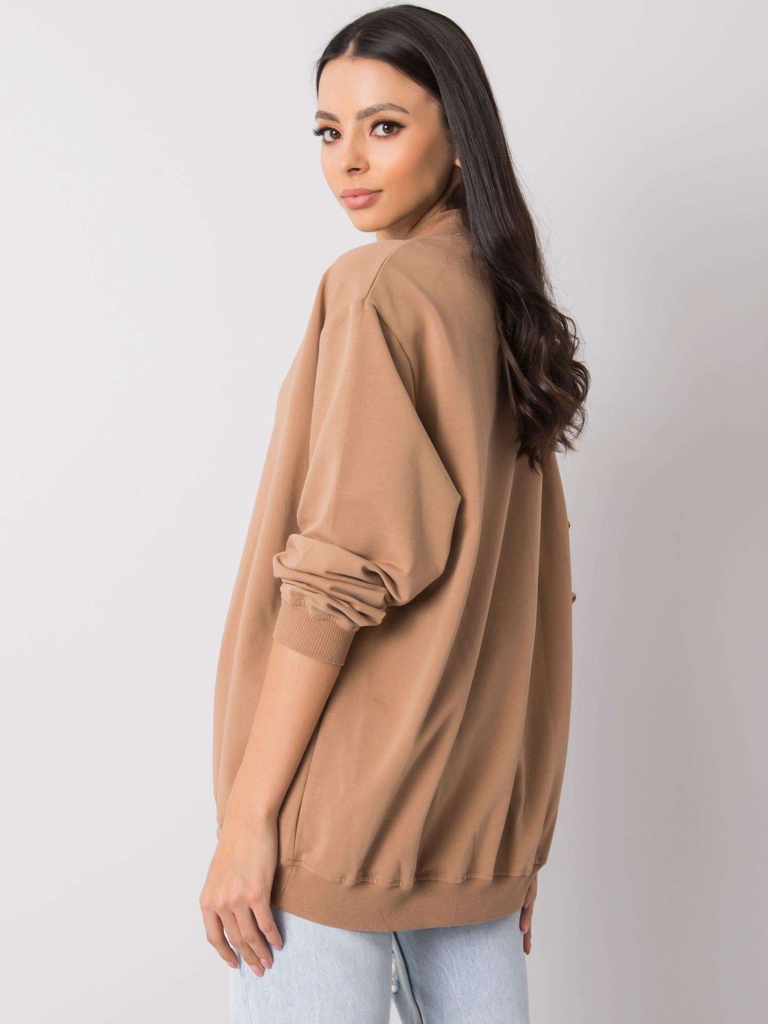Komfortowa bawełniana bluza basic w kolorze camelowym - Bianca