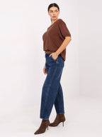 Stylowe ciemnoniebieskie jeansy baloon z paskiem - Viana