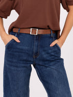 Stylowe ciemnoniebieskie jeansy baloon z paskiem - Viana