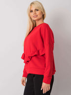 Czerwona elegancka bluza bez kaptura z ozdobną falbaną - Zora