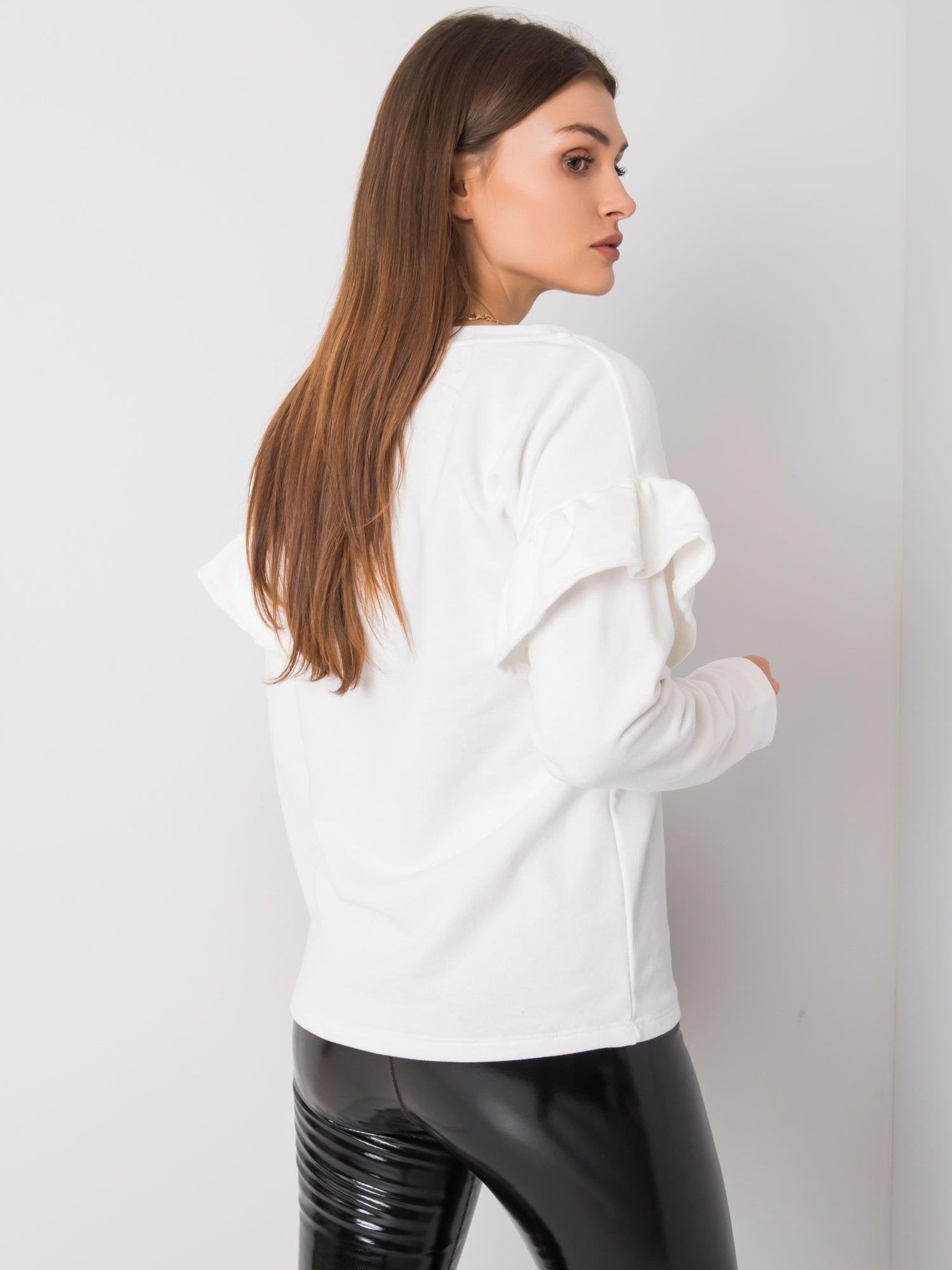 Elegancka biała bluzka z długim rękawem z falbanami - Noya
