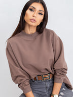 Komfortowa bawełniana bluza basic w kolorze kawowym - Bianca