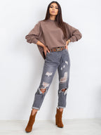 Komfortowa bawełniana bluza basic w kolorze kawowym - Bianca