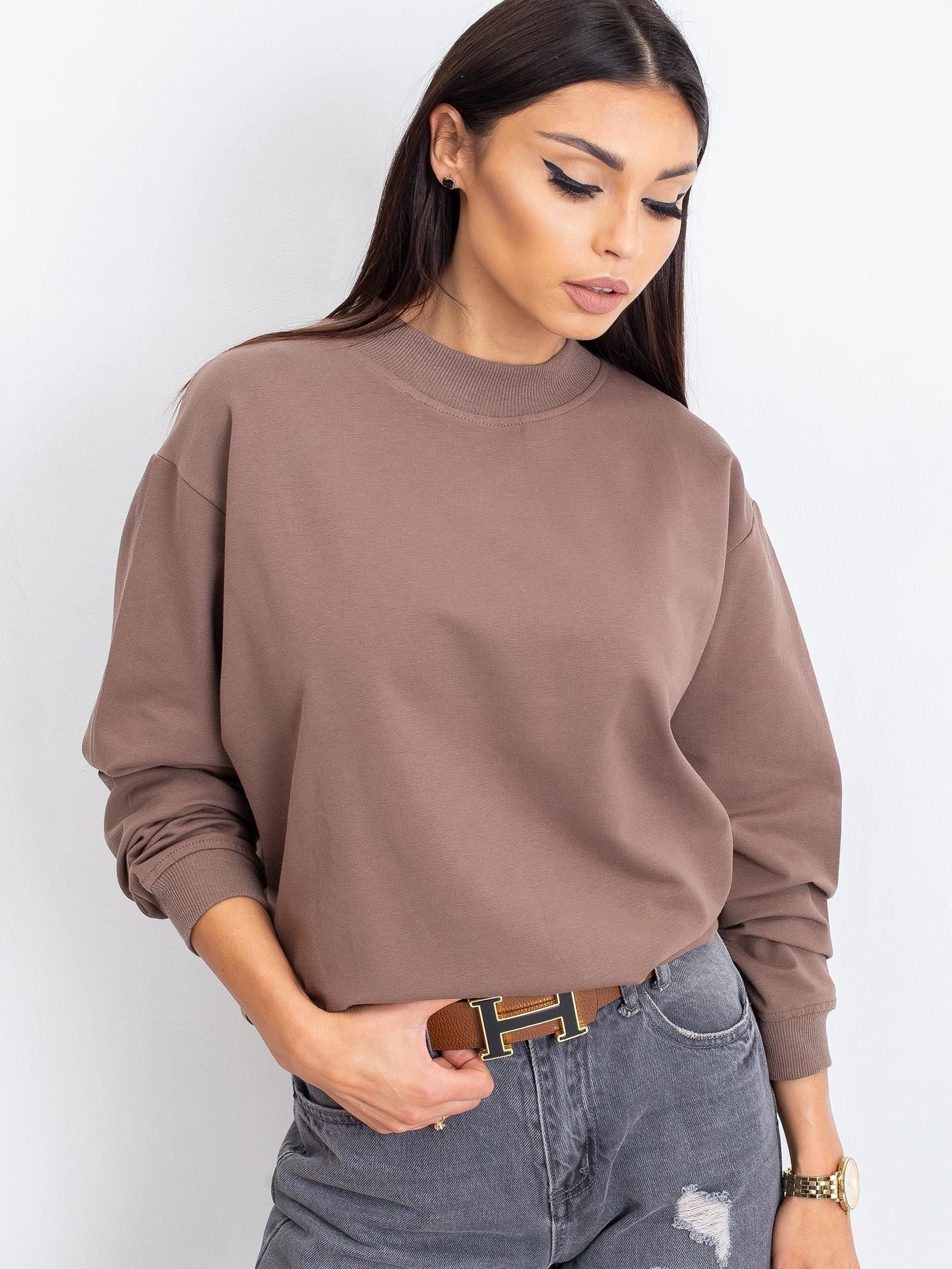 Komfortowa bawełniana bluza basic w kolorze kawowym - Bianca