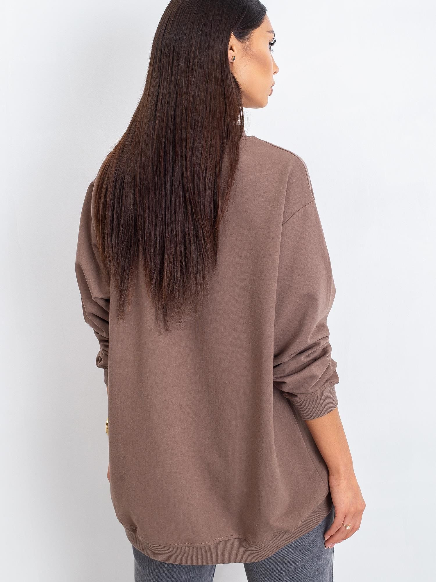 Komfortowa bawełniana bluza basic w kolorze kawowym - Bianca