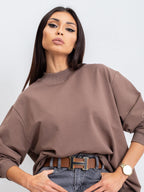 Komfortowa bawełniana bluza basic w kolorze kawowym - Bianca