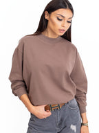 Komfortowa bawełniana bluza basic w kolorze kawowym - Bianca