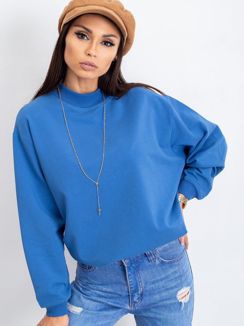 Komfortowa bawełniana bluza basic w kolorze niebieskim - Bianca