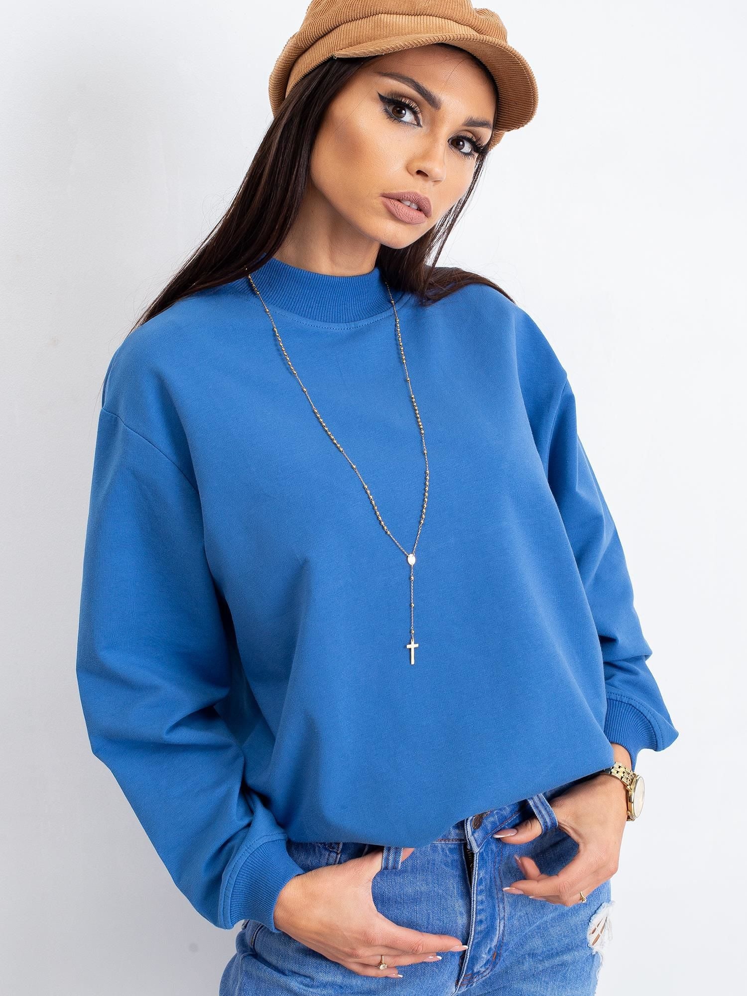 Komfortowa bawełniana bluza basic w kolorze niebieskim - Bianca