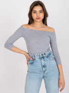 Elegancka bawełniana bluzka z długim rękawem w kolorze szarym -  Livre