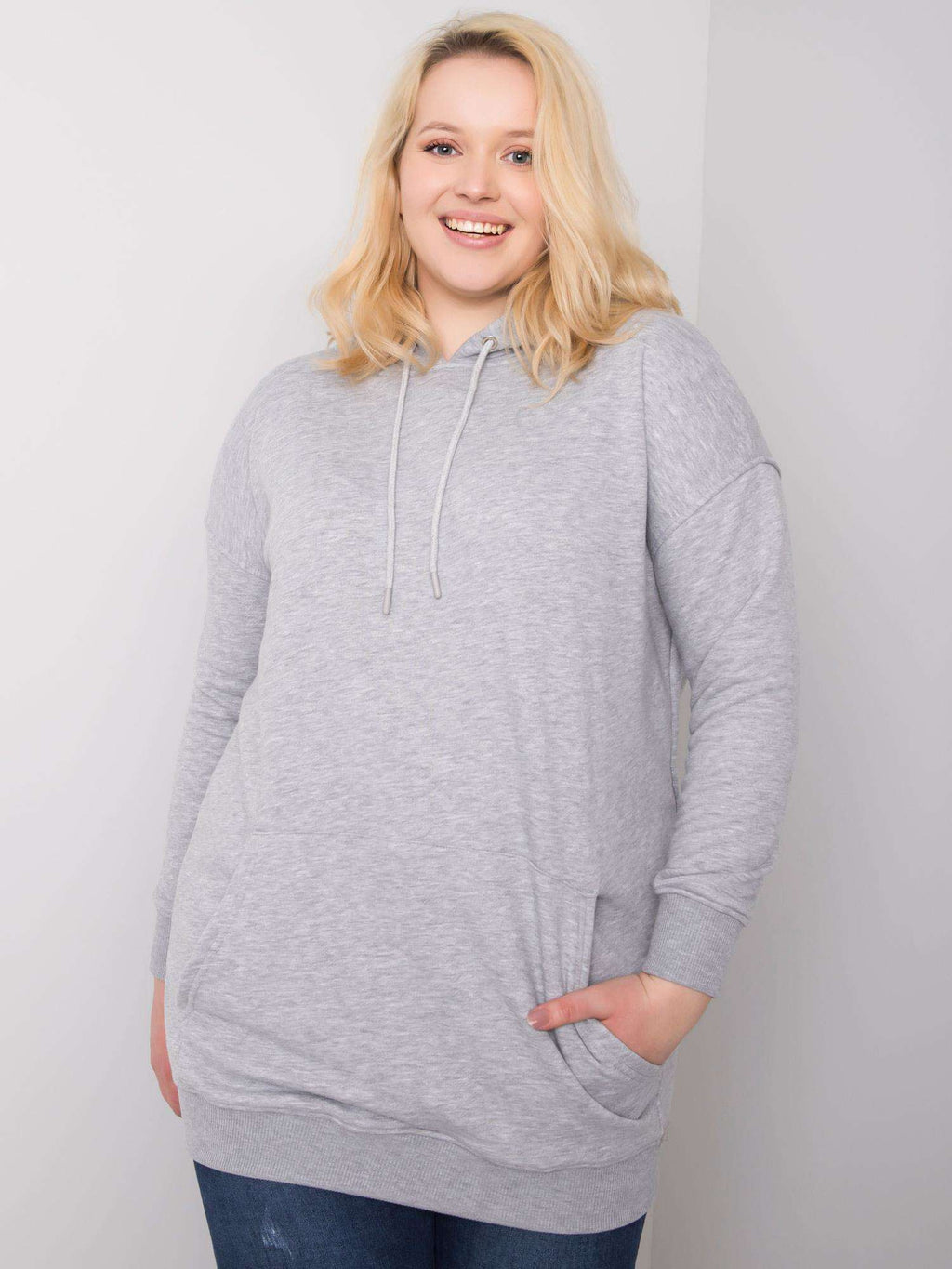 Klasyczna bawełniana bluza plus size z kapturem w kolorze szarym - Krue