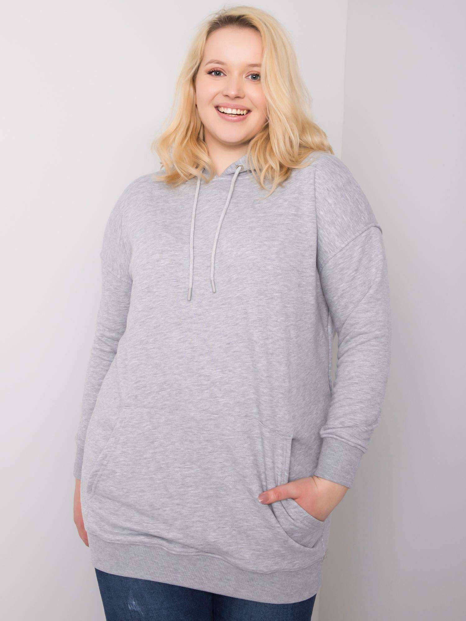 Klasyczna bawełniana bluza plus size z kapturem w kolorze szarym - Krue