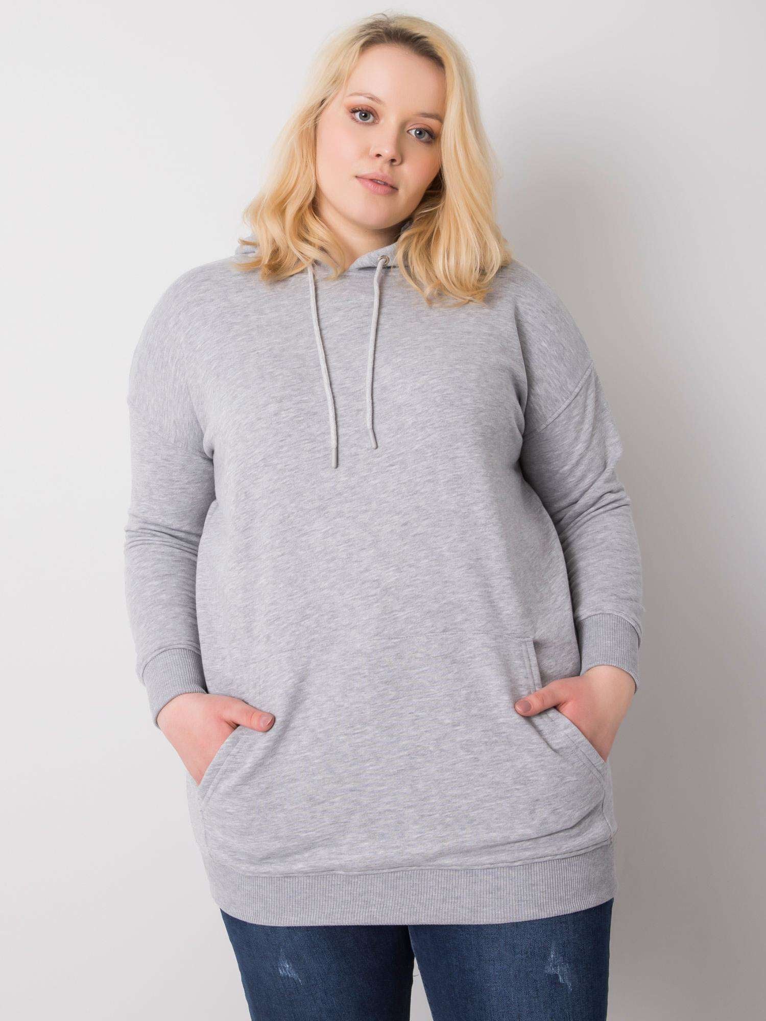 Klasyczna bawełniana bluza plus size z kapturem w kolorze szarym - Krue
