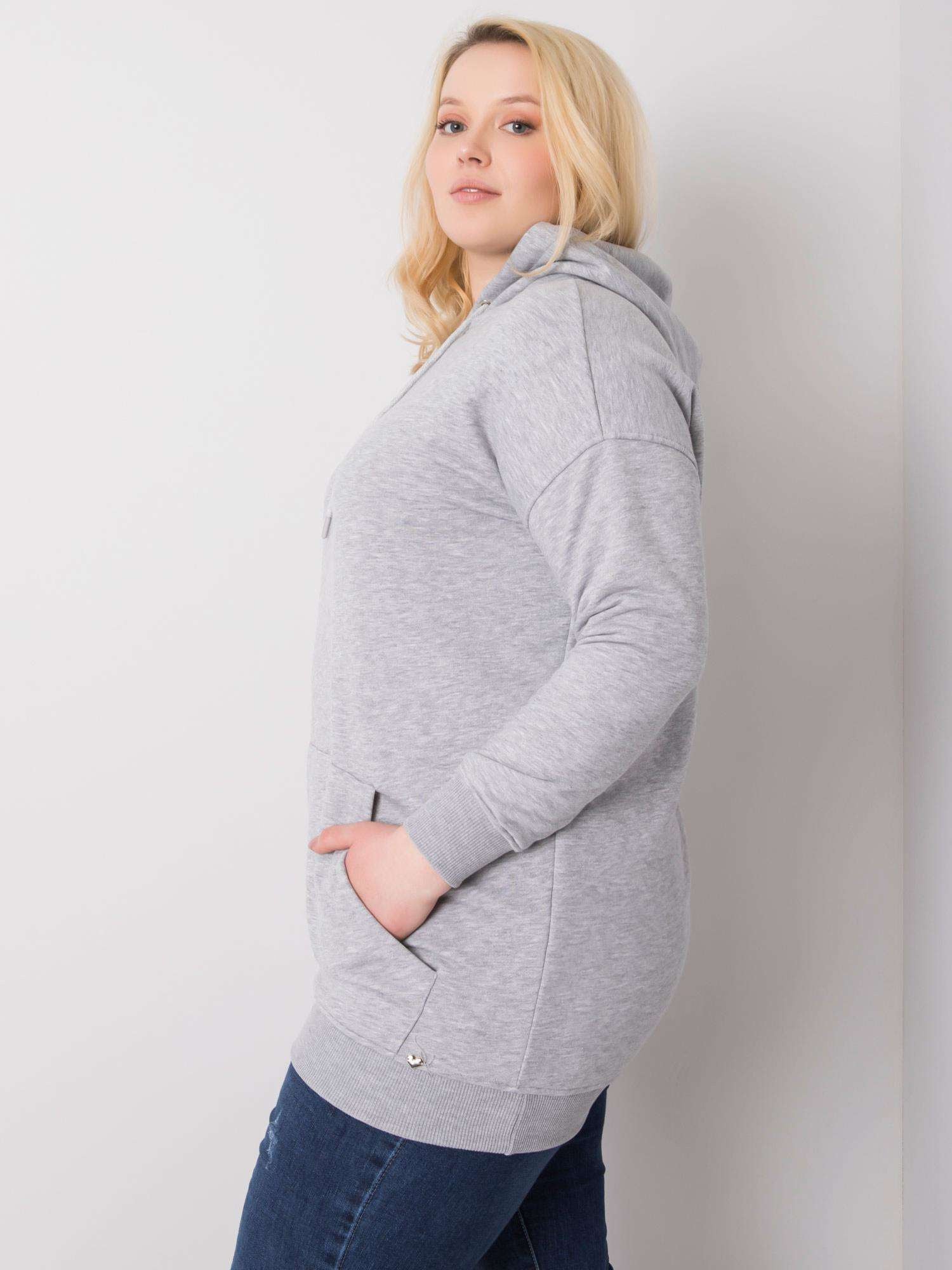 Klasyczna bawełniana bluza plus size z kapturem w kolorze szarym - Krue